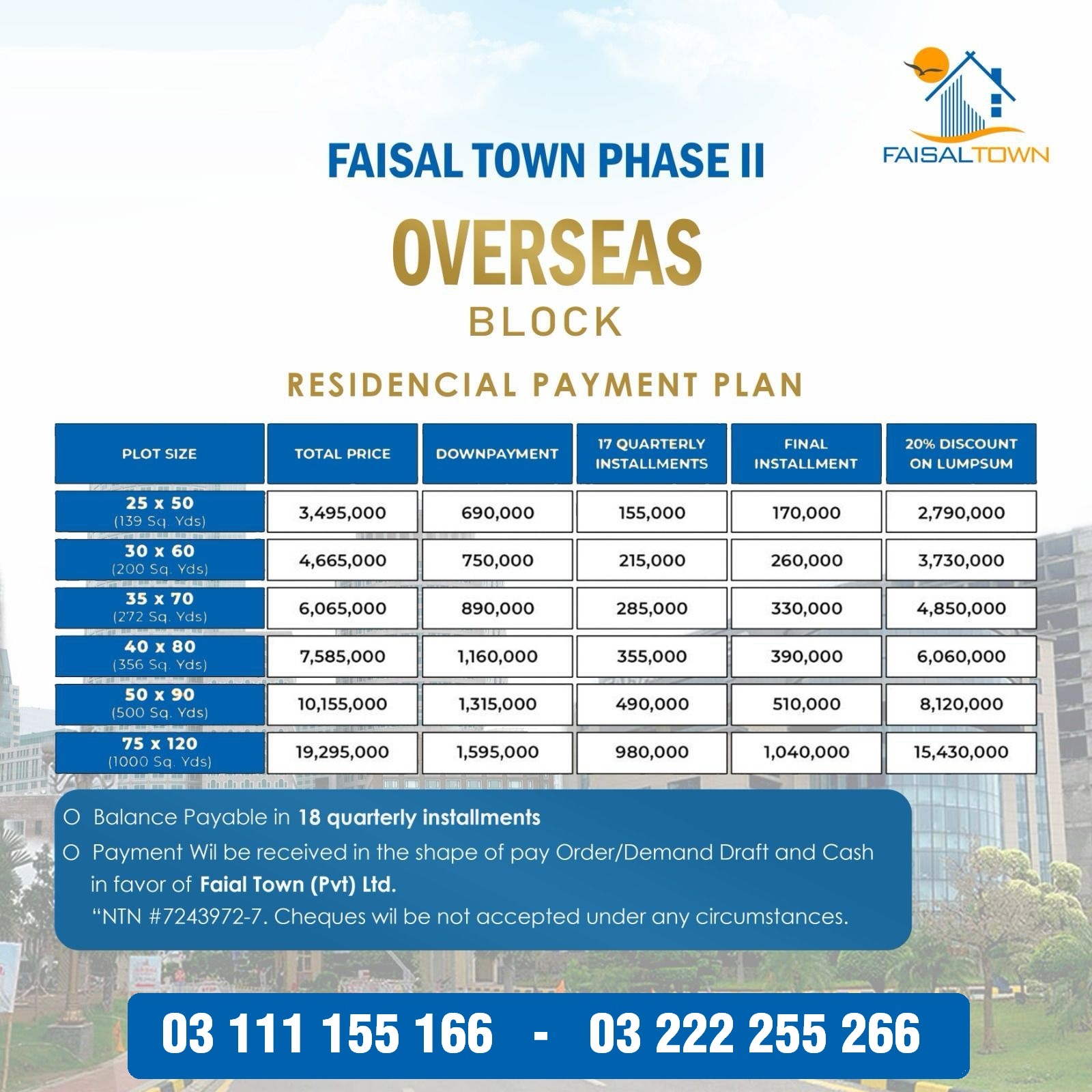 Faisal Town Overseas Enclave 5 Marla Plot on Instalment